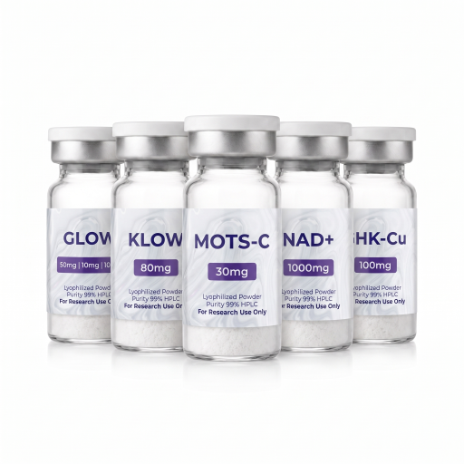 Dermal & Cellular Aging Research Kit — Glow-70 + KLOW-80 + MOTS-C 30mg + NAD⁺ 1,000mg + GHK-Cu 100mg Peptides