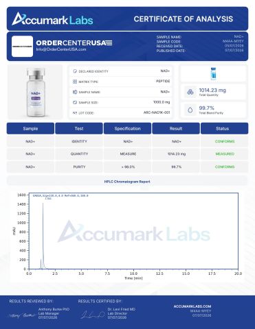 Cellular Aging & Senescence Research Kit — NAD⁺ 1,000mg + SS-31 10mg Peptides - Lab Report 1