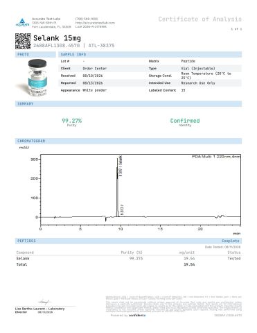 Selank 15mg Peptides - Lab Report